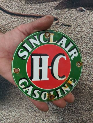 Old Vintage Sinclair H - C Gasoline Porcelain Gas Station Motor Oil Door Sign
