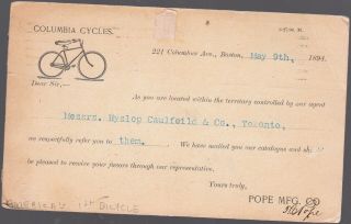 1894 Columbia Cycles Illustrated Advertising Order Card - Americas 1st Bicycle