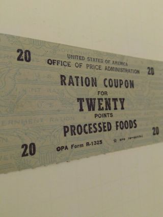 Office Of Price Administration Wwii Ration Coupon Twenty Points Processed Foods