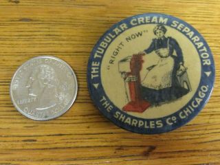 Antique Tubular Cream Separator Advertising Pin Back Button 1 3/4 " Sharples Co.