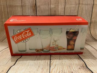 Coca Cola Coke 8 Pc Beverage Set Of 8 Bell Soda Glasses 16 Oz