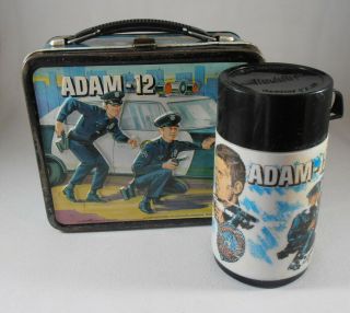 Vintage 1972 Adam 12 Police Tv Show Metal Lunch Box With Thermos Aladdin