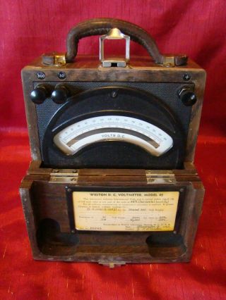 Vintage - Weston Electrical Instrument - DC Voltmeter - Wood Case Mothball Fleet 3