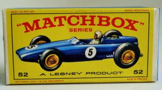 1965 Matchbox Empty Box For No.  52 B.  R.  M.  Racing Car Toy