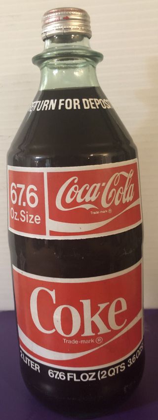 Vintage 2 Liter Coke Coca - Cola Bottle Full & 1970 