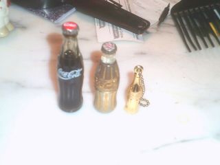 Vintage Coca - Cola Gold Miniature Bottles - Lighter,  Keychain Coke,  Full Mini Coke