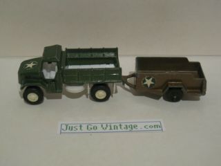Vintage Metal Tootsie - Toy Army Truck & Trailer Military Us Deuce Half 1/2 Ton
