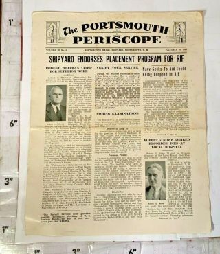 October 18 1949 Portsmouth Nh Naval Shipyard Periscope Newsletter 8 Pages Navy