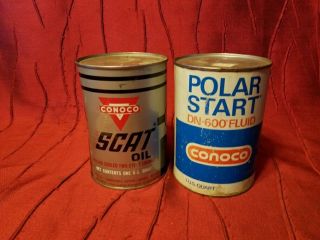 Vintage 1qt All Metal Cans Scat Oil Full,  Polar Start Dn 600 Fluid Full