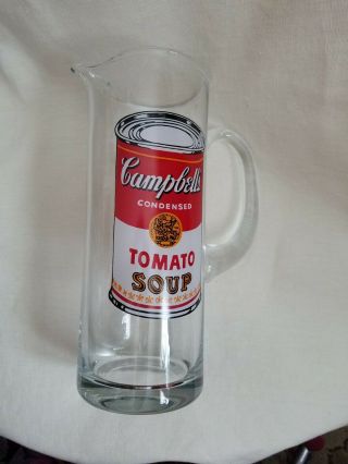 Rare Vintage Andy Warhol Campbells Tomato Soup Glass Pitcher By Block Nos Nib