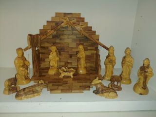 Olive Wood Nativity Set - Hand Carved In Bethlehem The Holy Land 13 Pc Set Holy