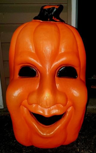 Vintage Halloween Drainage 24 " Jolly Lighted Blow Mold Jack - O - Lantern Pumpkin