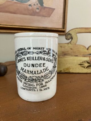 Vintage James Keiller & Sons Dundee Marmalade 1lb Stoneware Jar Crock 4.  5 "