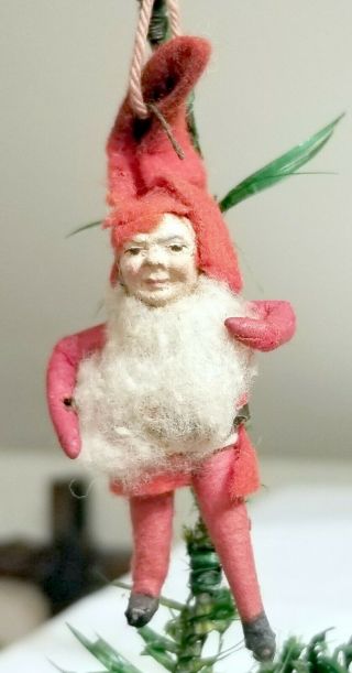 Miniature Cotton Dwarf,  Gnome.  Red Dressed,  All By Himself.  German,  Early 1900s