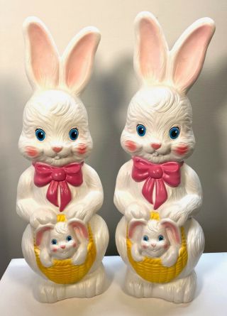 Pair 1995 Empire Easter Bunny With Baby Bunny Rabbit Blow Mold,  Tarboro Nj 22”