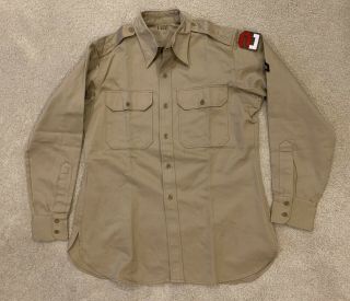 Vtg Nos Post Wwii Us Army Khaki Shirt Officer Cotton Twill Large 15.  5 X 33