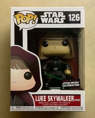 Funko Pop Luke Skywalker Hood Star Wars Celebration Exclusive 126 Rare Sticker