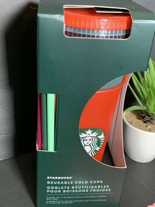 Starbucks 2020 Holiday Reusable 5 Pk Cold Cups w/ Lid,  Straws BPA 2