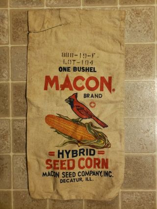 Macon Hybrids Seed Corn Farm Advertising Cloth Sack From Decatur,  Illinois