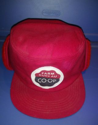 Vintage K Brand Farm Bureau Co - Op Winter Weight Ear Flap Large Red Hat Cap
