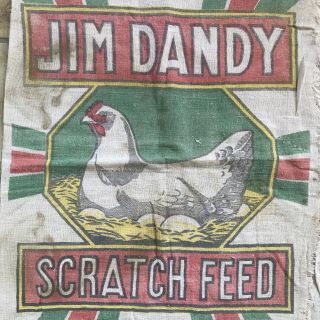 Jim Dandy Scratch Feed 100 Lbs.  Feed Sack Bag Graphic Western Grain Co Vtg