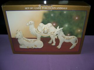 Bon Ton Set Of 3 Vintage Gold Accent Animals Jade Porcelain Nativity Figurine