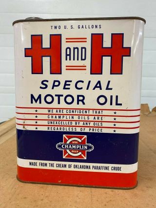 Vintage H And H Special Motor Oil 2 Gallon Can Champlkin Oil Oklahoma 1964