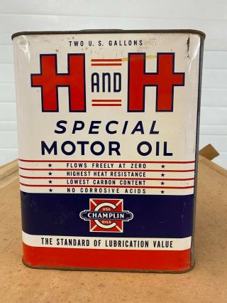 Vintage H and H Special Motor Oil 2 Gallon Can Champlkin Oil Oklahoma 1964 2