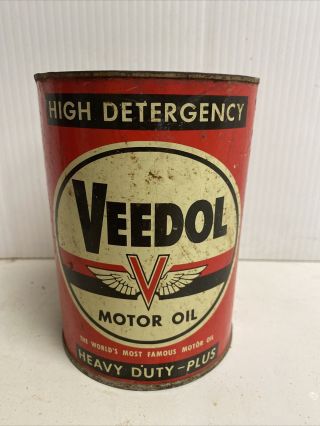 Vintage 1 Quart Metal Veedol High Detergency Heay Duty - Plus Motor Oil Can