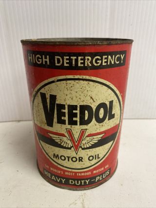 Vintage 1 Quart Metal Veedol High Detergency Heay Duty - Plus Motor Oil Can 3