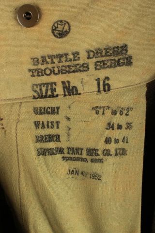 Men ' s NOS 1952 Korean War Canadian Army Battle Dress Pants Sz 16 Wool Trousers 2