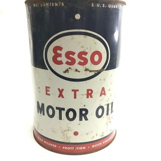 Vintage Can Esso " Extra Motor Oil " Advertising Tin,  5 Qt,  9.  5 " Tall