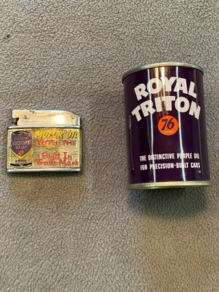 Vintage Advertising Union 76 Royal Triton Oil Can Bank & Cigarette Lighter Littl
