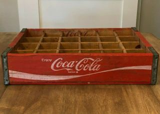 Vintage Red Wooden Coca Cola 24 Bottle Crate Coke Carrier Chattanooga 1977