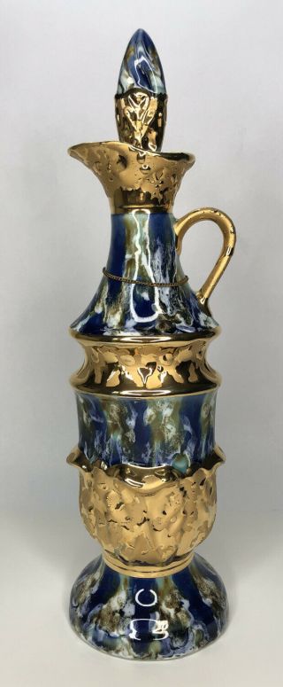Vintage James B.  Beam Distillery Ceramic Decanter C.  Miller 1965 Blue W Gold Gilt