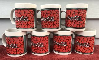 Set Of 7 Vintage 1996 Coca Cola® (coke) Stained Glass Coffee Cups