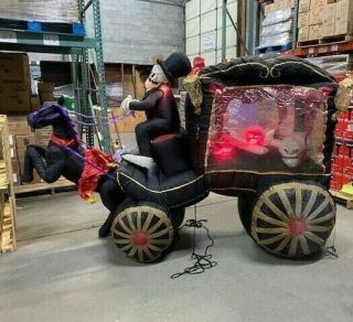 Gemmy Halloween Inflatable Horse Drawn Carriage Hearse 8 Ft Light Up Skeleton 2