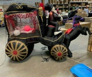 Gemmy Halloween Inflatable Horse Drawn Carriage Hearse 8 Ft Light Up Skeleton 3