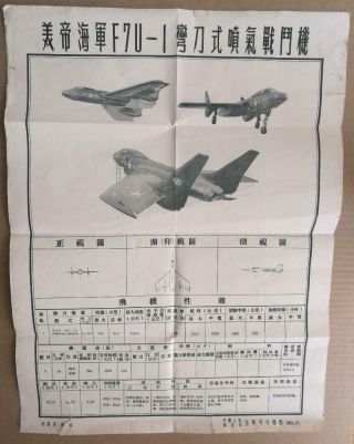 Vought F7u - 1 Cutlass China Pla Air Force 1952 Aircraft Recognition Poster