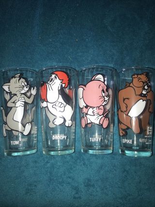 Vintage 1975 Pepsi Collector Series 4 Glass Set (tom,  Droopy,  Tuffy,  Spike)