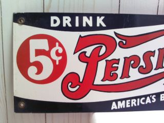 Vintage DRINK PEPSI COLA 5c Porcelain Metal Advertising Sign 18 