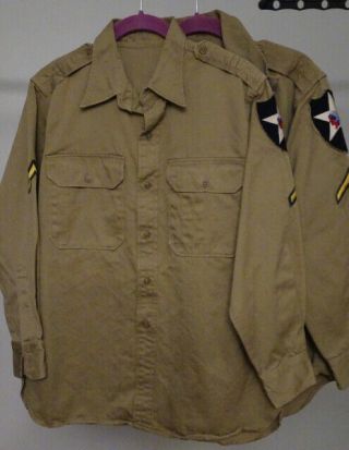2 Korea Us Army Khaki Heavy Cotton Shirts 2nd Infantry Patches