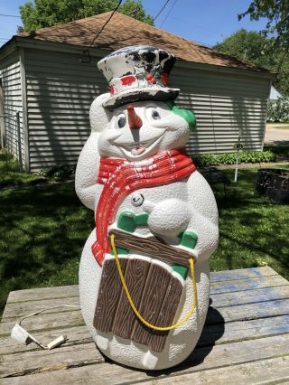 Tpi Snowman Blow Mold With Carrot Nose,  Sleigh,  And Red Scarf 40” Tall