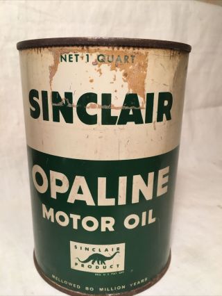 Vintage Sinclair Opaline 1qt.  Motor Oil Can Steel Can & Seam 1940s Dinosaur On C
