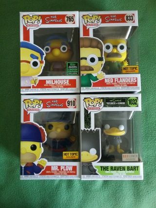 Funko Pop The Simpsons Exclusive Set Of 4 Milhouse,  Raven Bart,  Ned & Mr.  Plow
