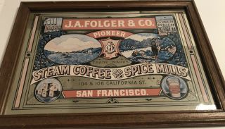 Vintage J.  A.  Folger & Co.  Pioneer Steam Coffee and Spice Mills Mirrored Picture 2