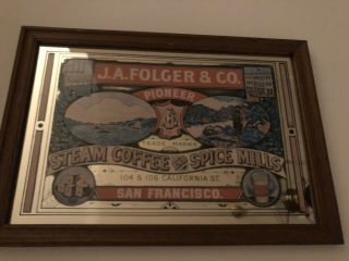 Vintage J.  A.  Folger & Co.  Pioneer Steam Coffee and Spice Mills Mirrored Picture 3