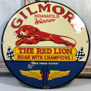 Vintage Porcelain Gilmore Red Lion Oil Gas Gasoline Sign