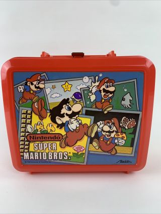 Vintage 1988 Nintendo ' Mario Bros.  ' Red Plastic Lunchbox by Aladdin 2