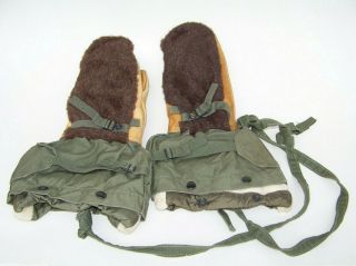 1950 - 51 M - 1949 Size Small Arctic Mittens Alpaca Wool Cotton Leather